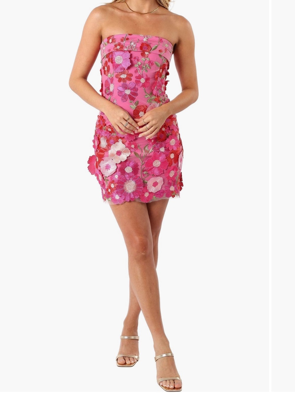 Petal & Pup Pink Floral Strapless Mini Dress